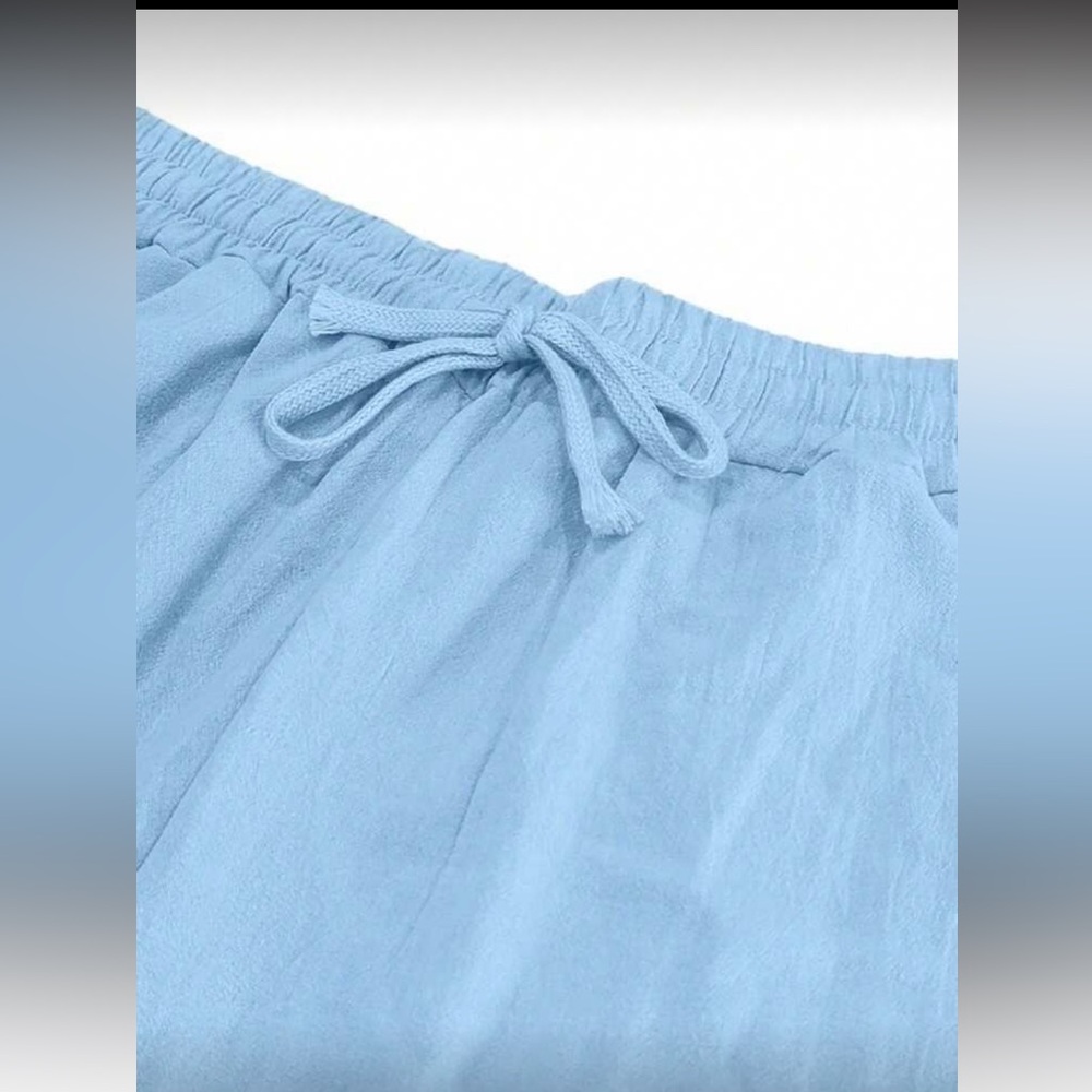 Light Blue Drawstring Linen-Blend Pants for men - Picture 4 of 5